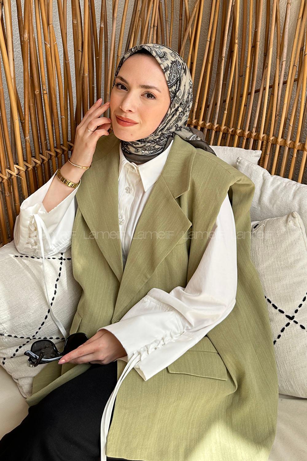 Water Green Cotton Fabric Striped Flowering Straight Printed Scarf