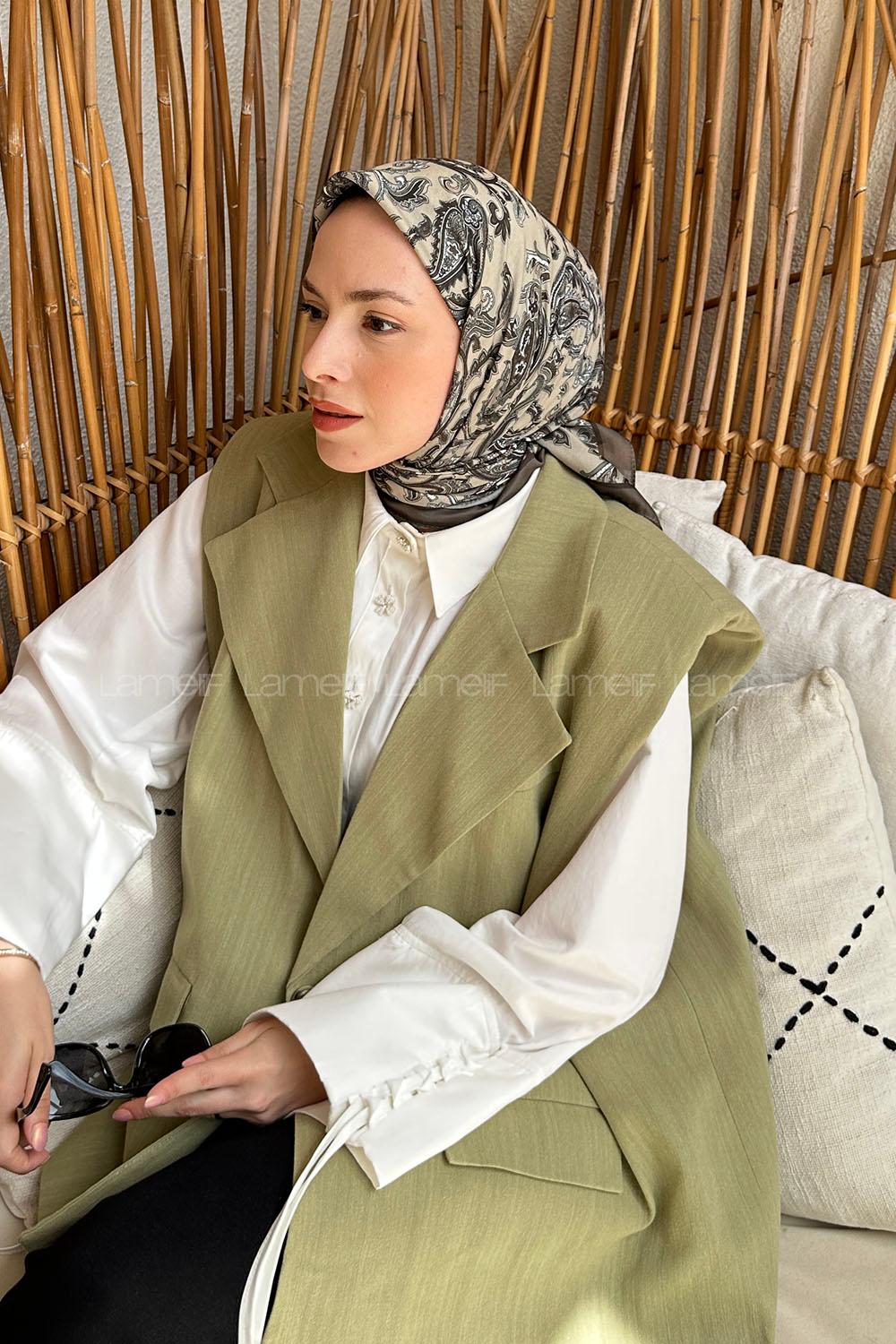 Water Green Cotton Fabric Striped Flowering Straight Printed Scarf