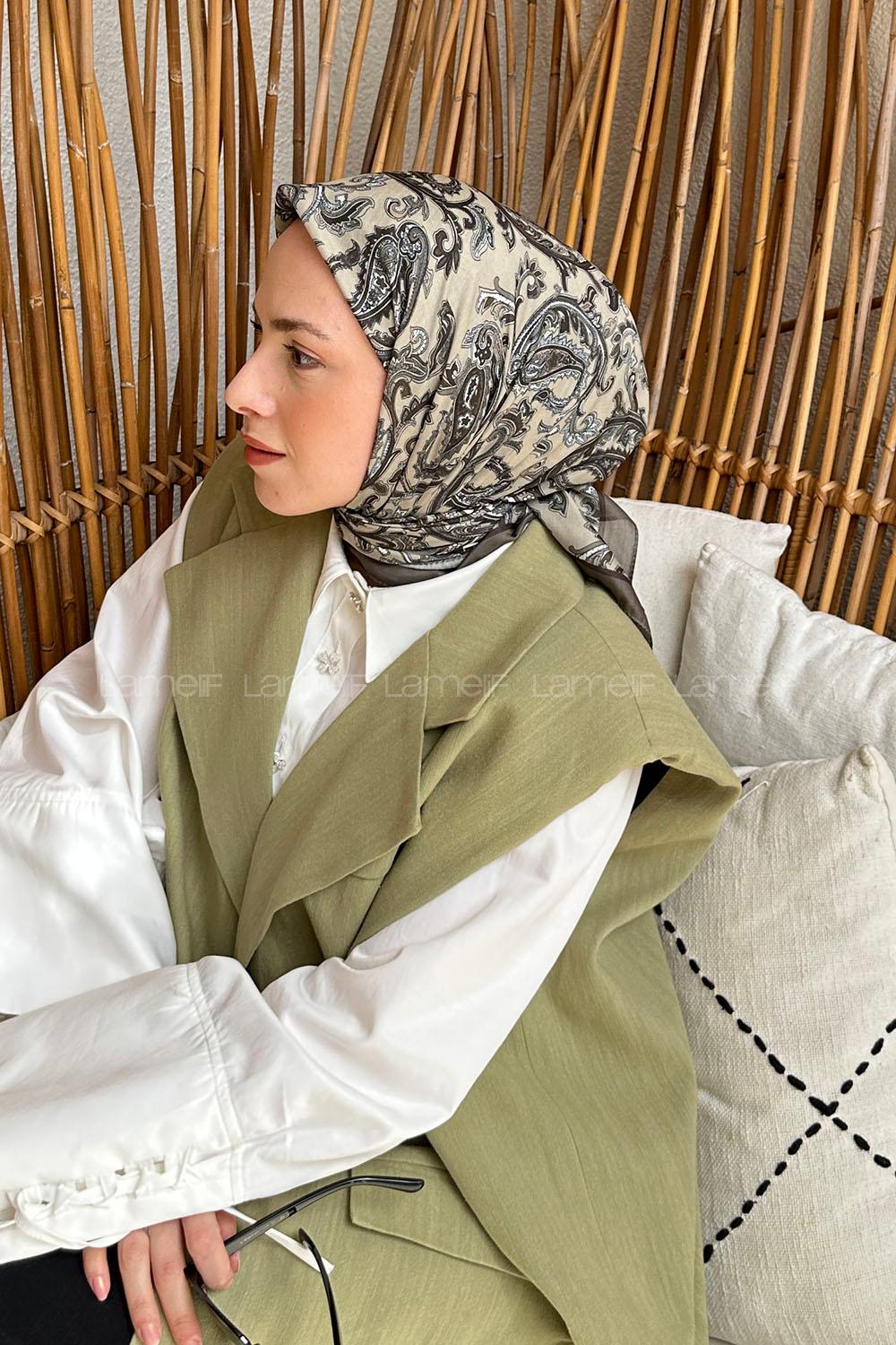 Water Green Cotton Fabric Striped Flowering Straight Printed Scarf