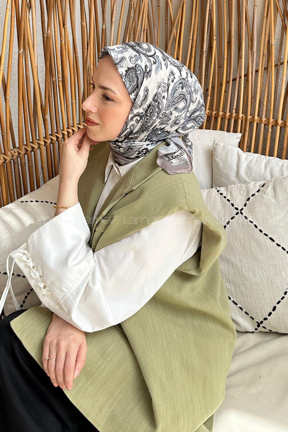 Lamelif Retro Desen Soft Eşarp Taş