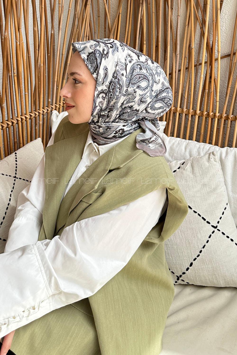 Lamelif Retro Desen Soft Eşarp Taş