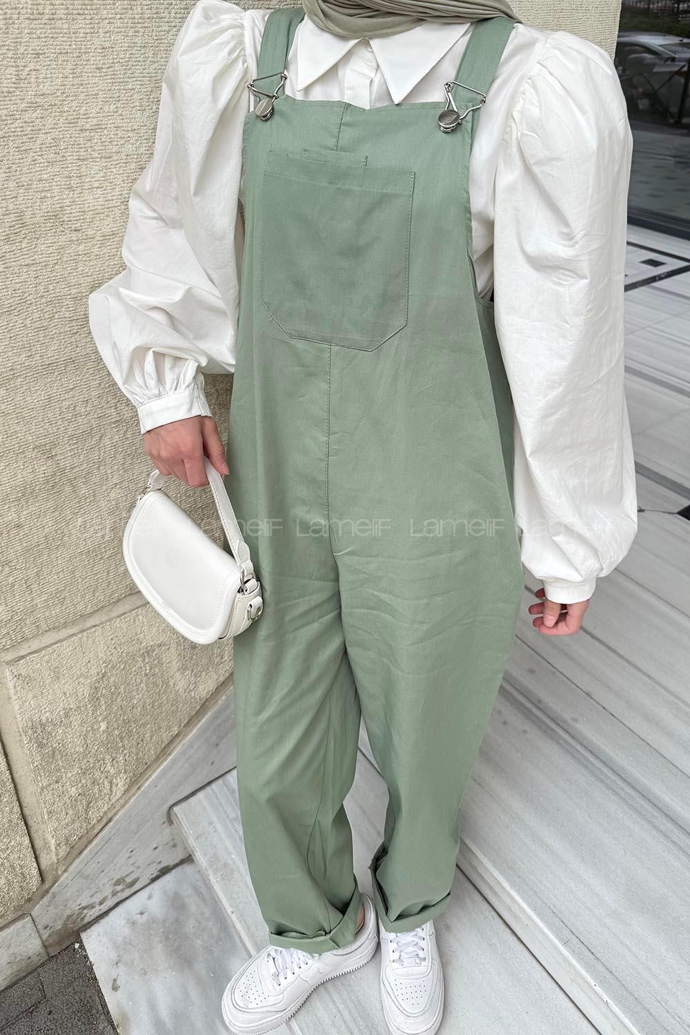 Lamelif Cep Detaylı Salopet Çağla Yeşili