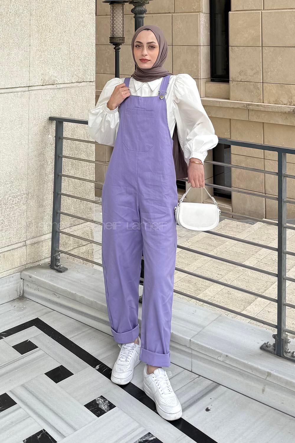 Lamelif Cep Detaylı Salopet Lila