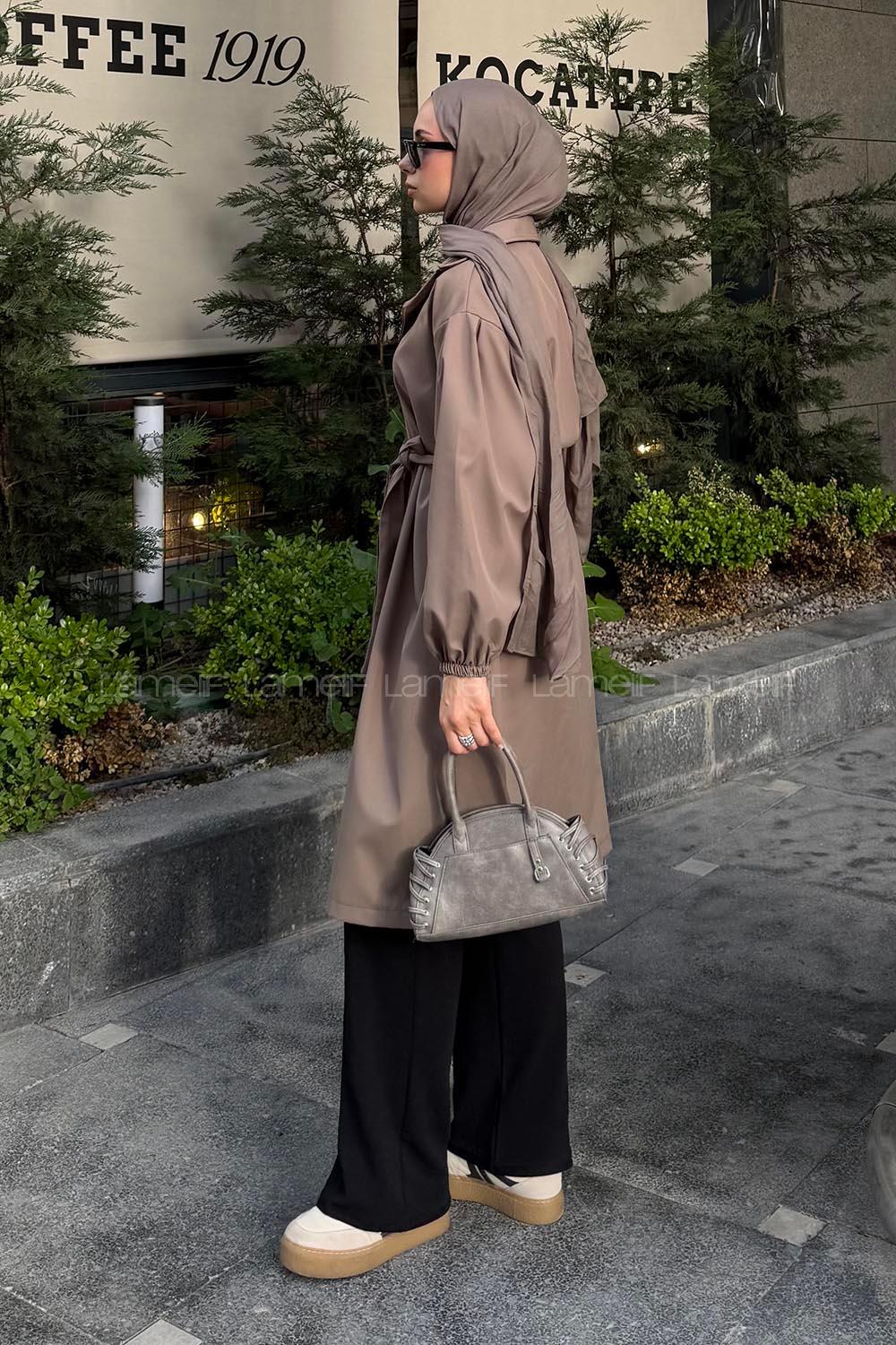 Lamelif  Kol Elastik Detaylı Trençkot Asker Yeşili
