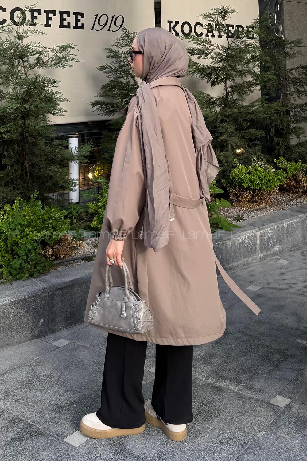 Lamelif  Kol Elastik Detaylı Trençkot Asker Yeşili