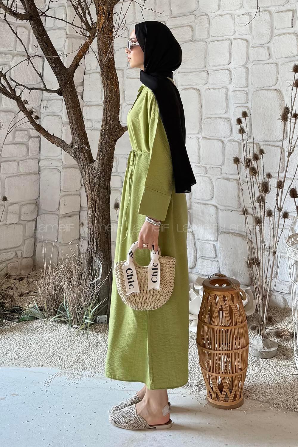 Pistachio Green Shirt Collar Cotton Lycra Dresess