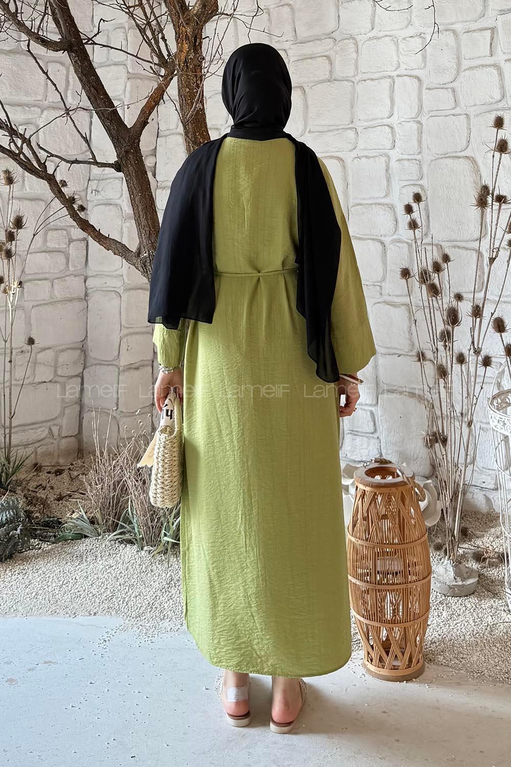 Pistachio Green Shirt Collar Cotton Lycra Dresess