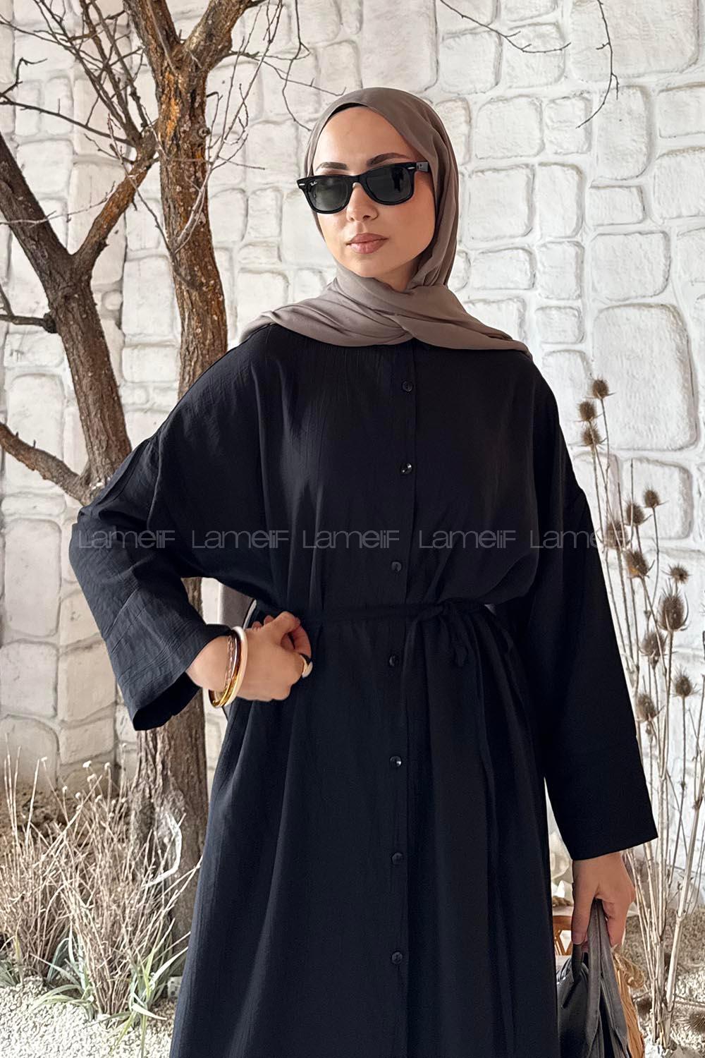 Lamelif Pat Detaylı Elbise Siyah