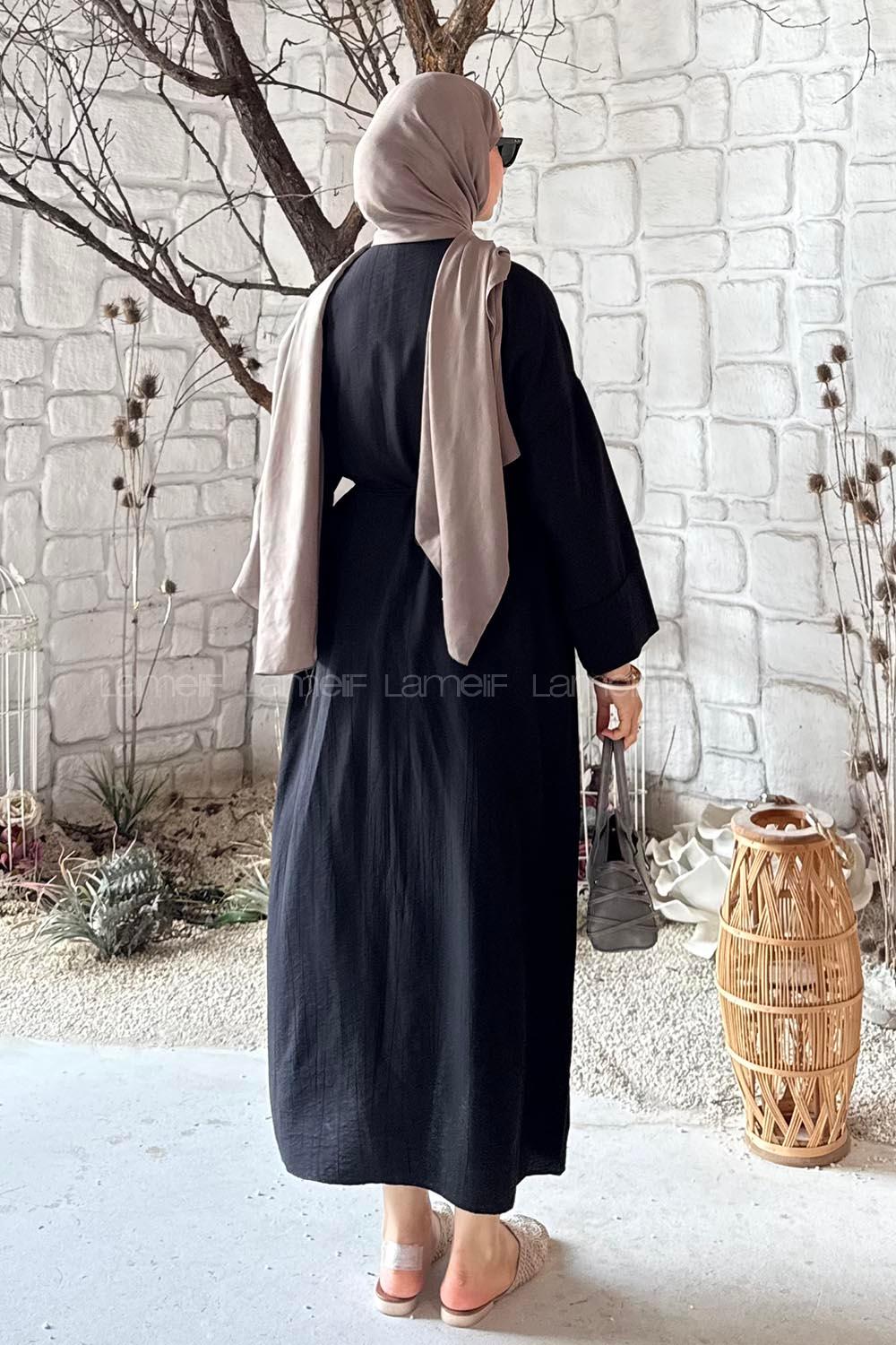 Lamelif Pat Detaylı Elbise Siyah