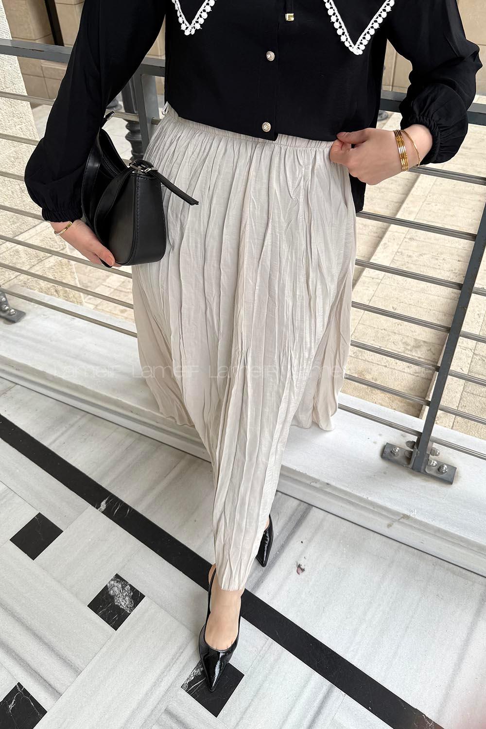 Lamelif Poplin Kraşlı Tesettür Etek Taş Rengi