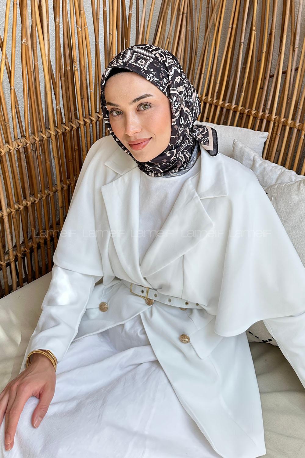 Lamelif Retro Desen Soft Eşarp Acı Kahve