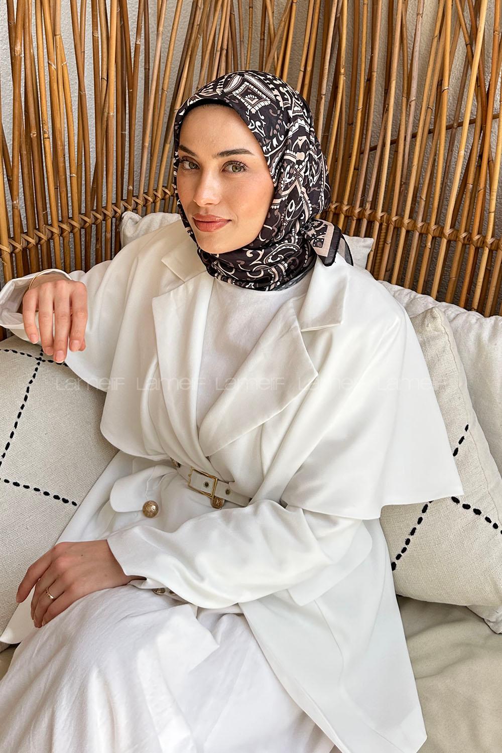 Lamelif Retro Desen Soft Eşarp Acı Kahve