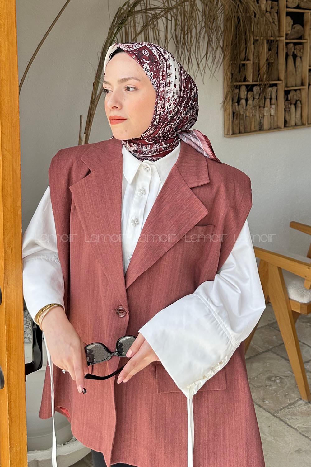 Lamelif Retro Desen Soft Eşarp Bordo