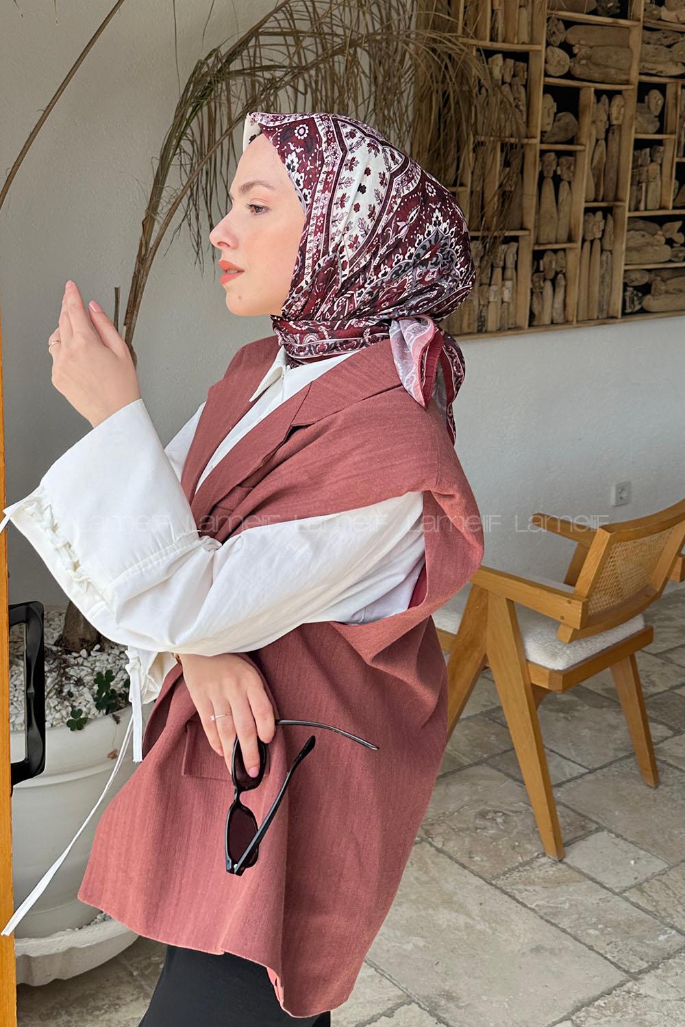 Lamelif Retro Desen Soft Eşarp Bordo