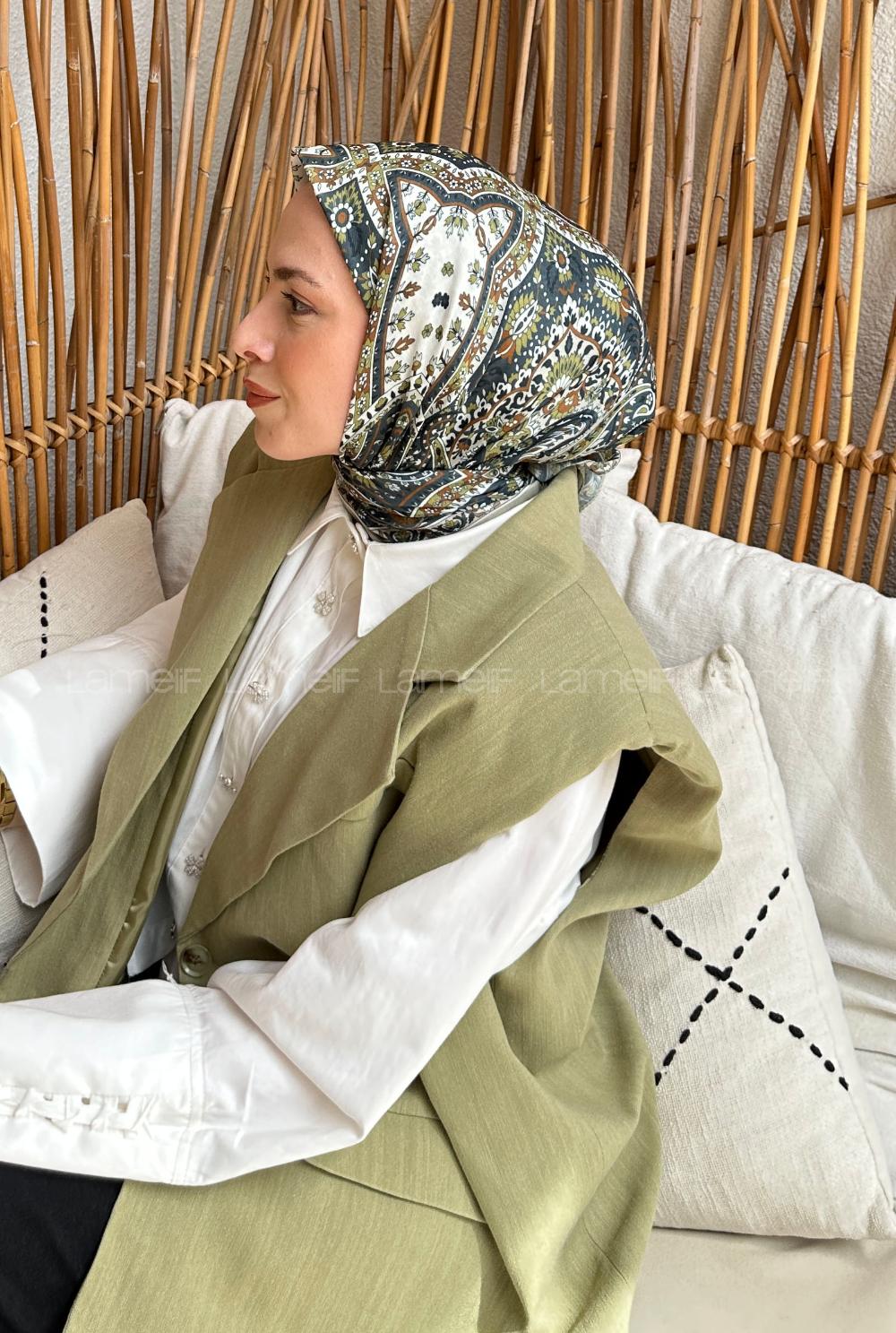 Lamelif Retro Desen Soft Eşarp Çağla Yeşili