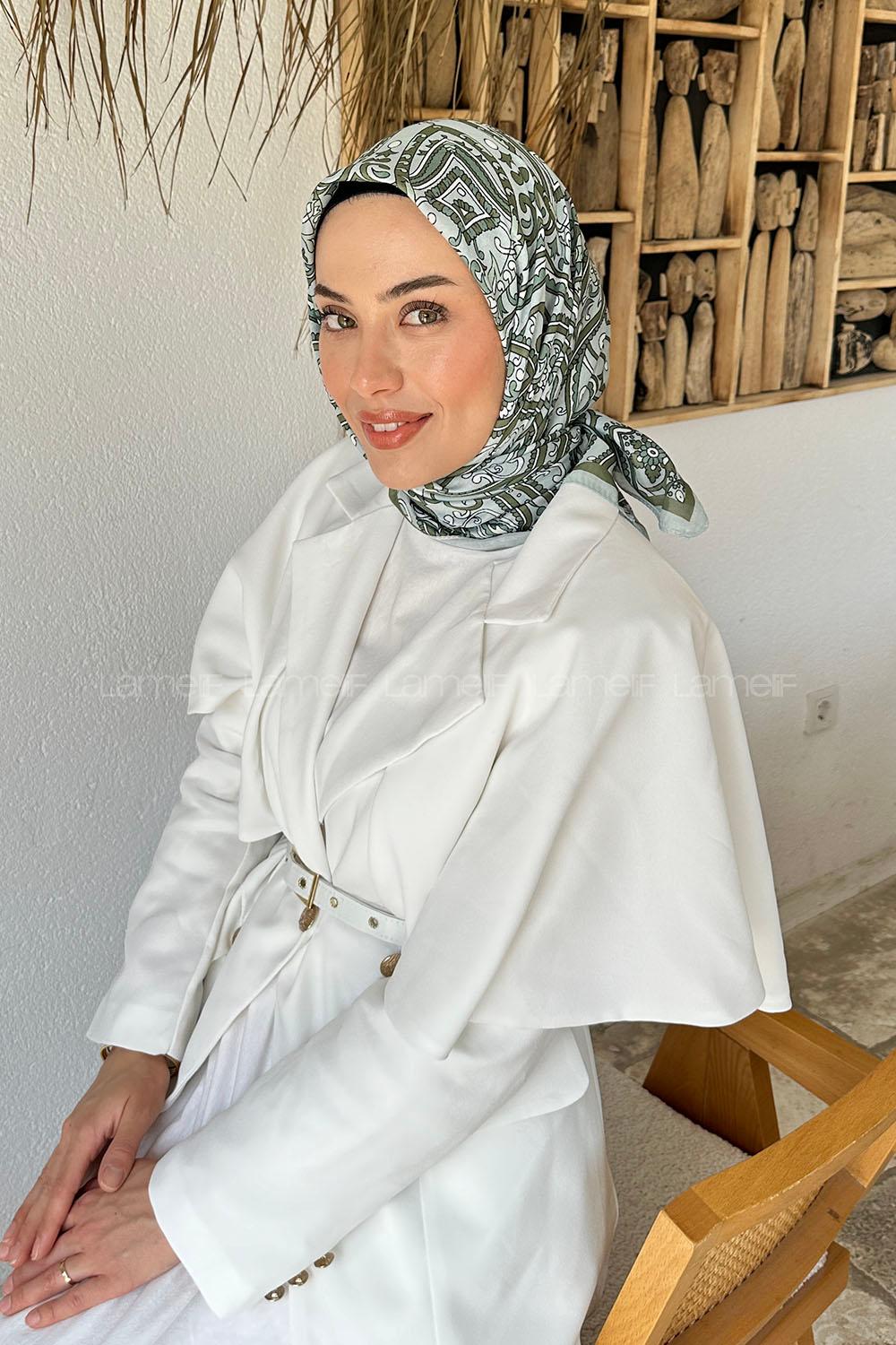 Lamelif Retro Desen Soft Eşarp Çağla Yeşili