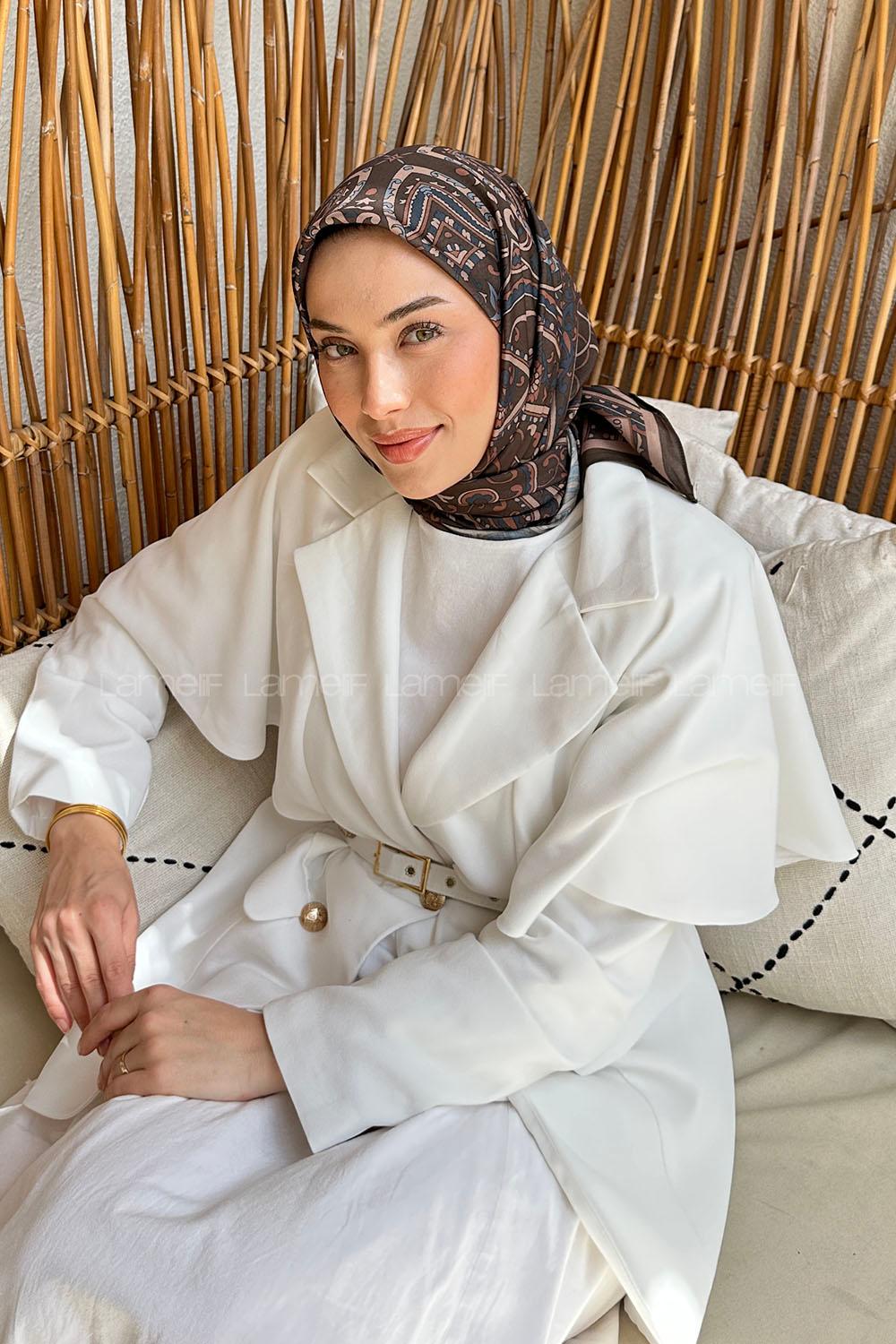 Lamelif Retro Desen Soft Eşarp Koyu Yeşil