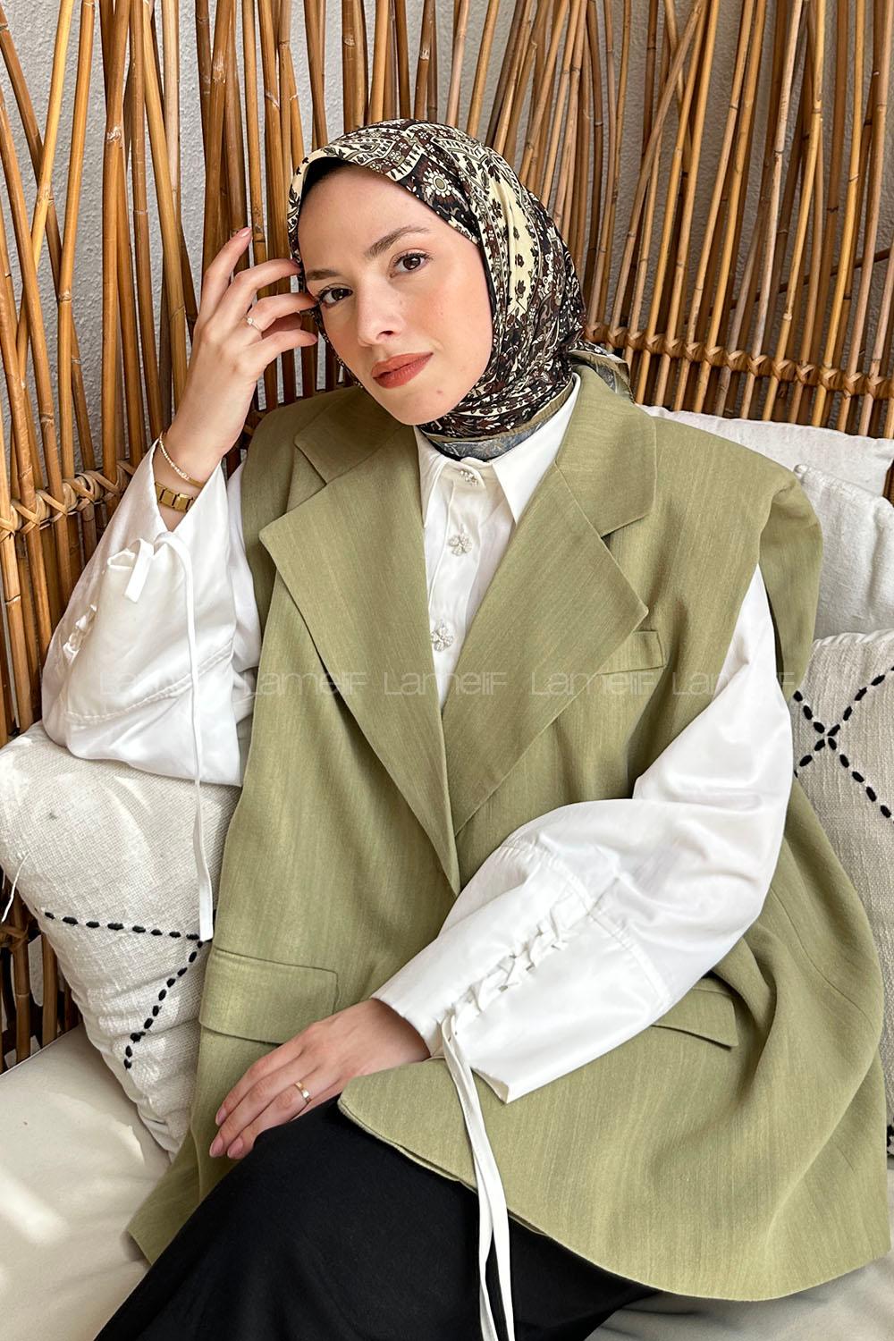 Lamelif Retro Desen Soft Eşarp Mint Yeşili