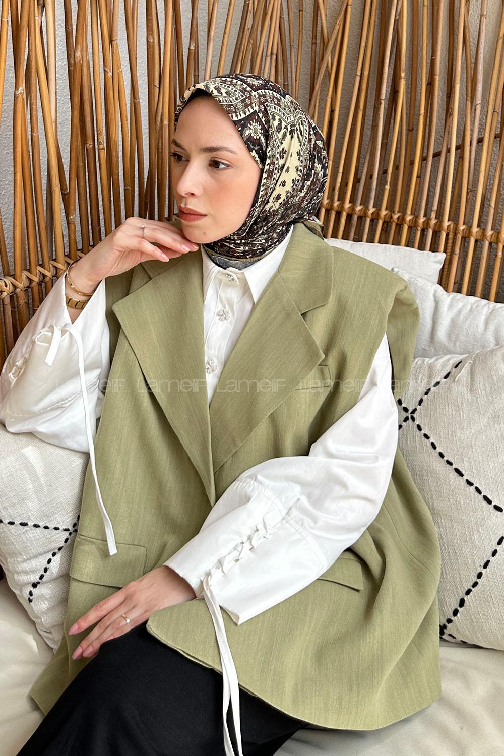 Lamelif Retro Desen Soft Eşarp Mint Yeşili
