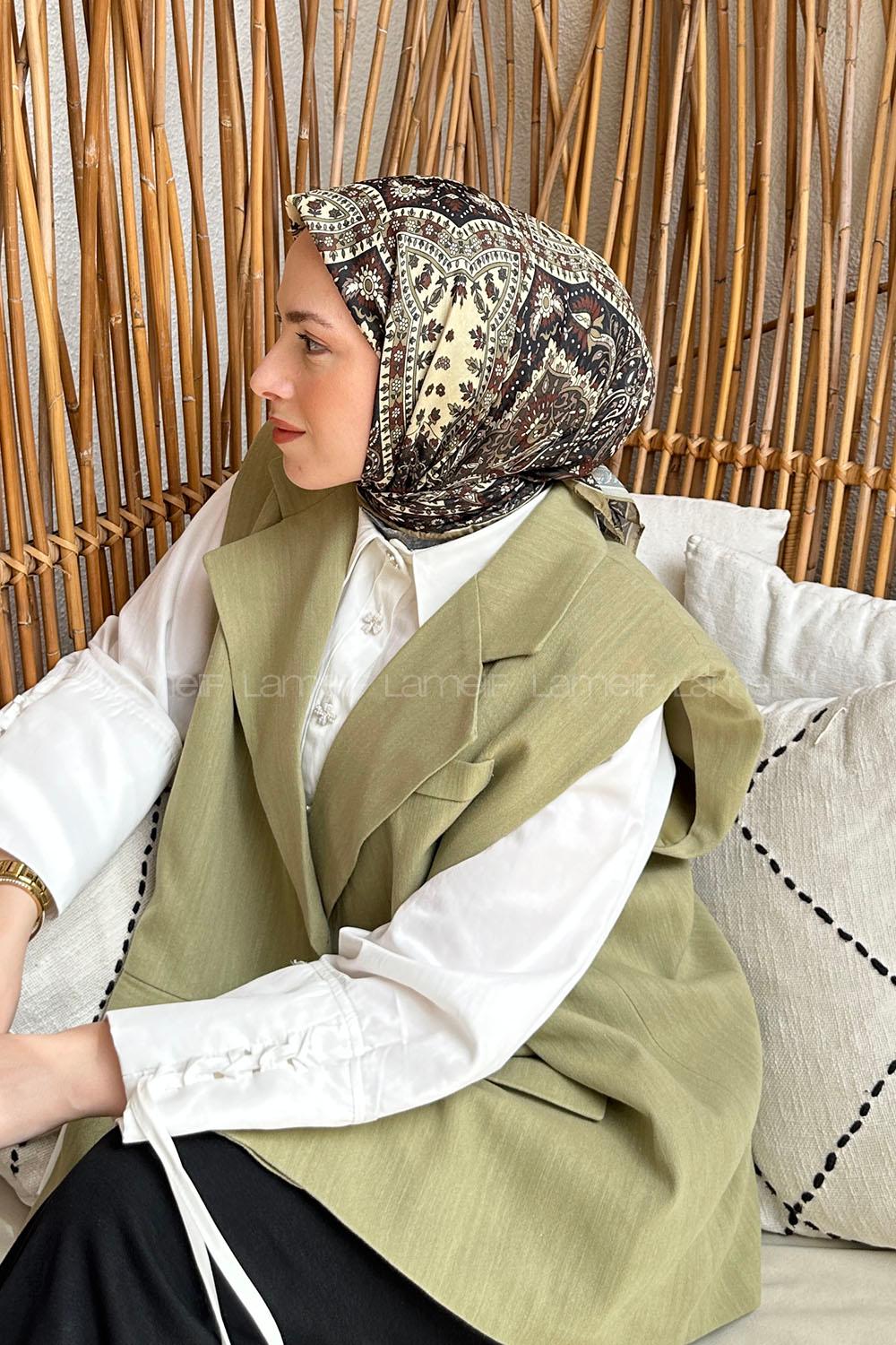 Lamelif Retro Desen Soft Eşarp Mint Yeşili