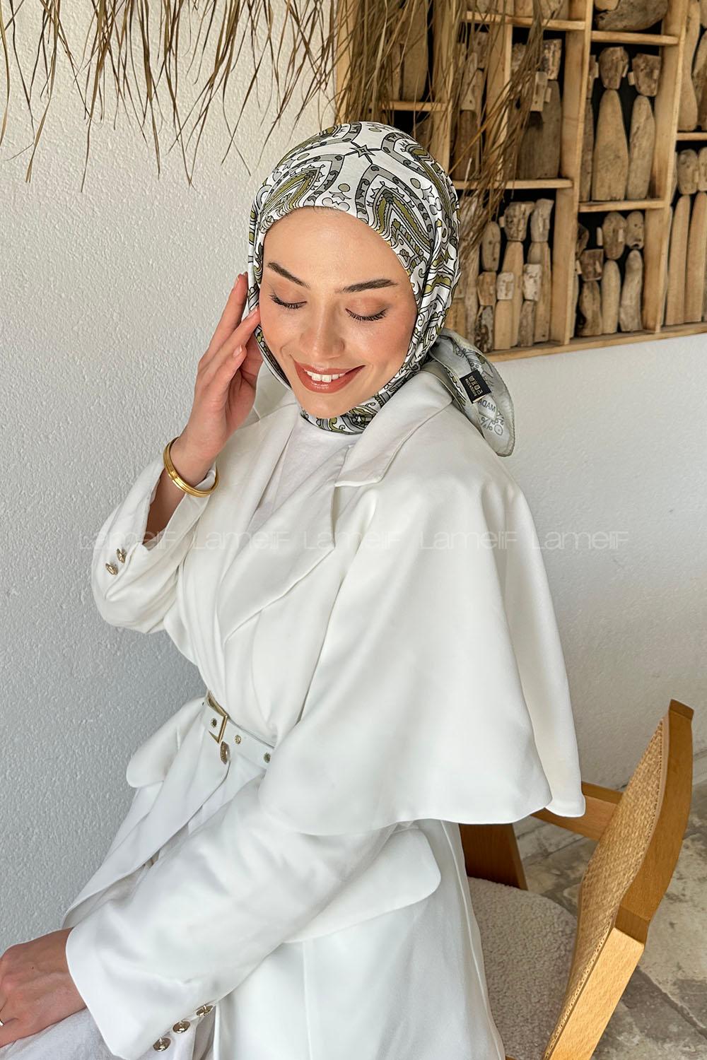 Lamelif Retro Desen Soft Eşarp Mint Yeşili