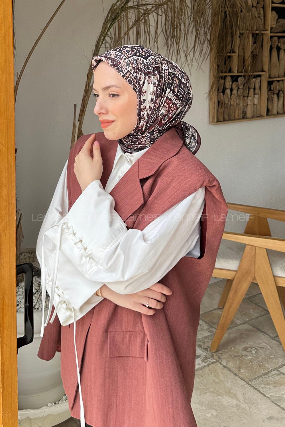 Lamelif Retro Desen Soft Eşarp Mürdüm