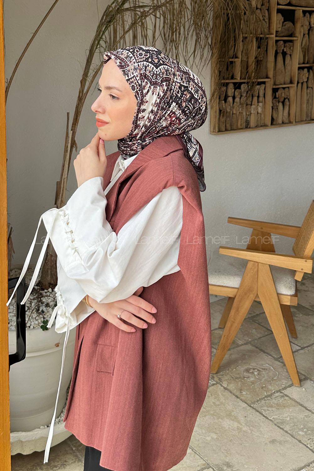 Lamelif Retro Desen Soft Eşarp Mürdüm