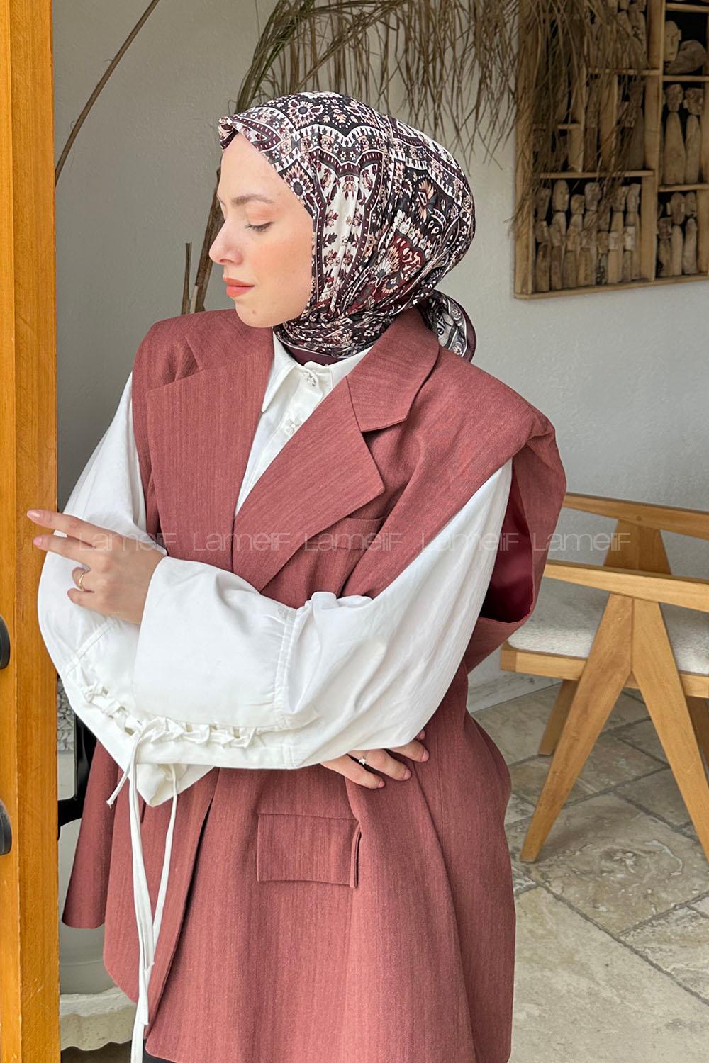 Lamelif Retro Desen Soft Eşarp Mürdüm
