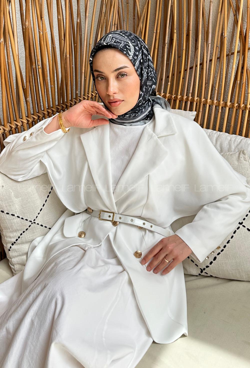 Lamelif Retro Desen Soft Eşarp Siyah Gri