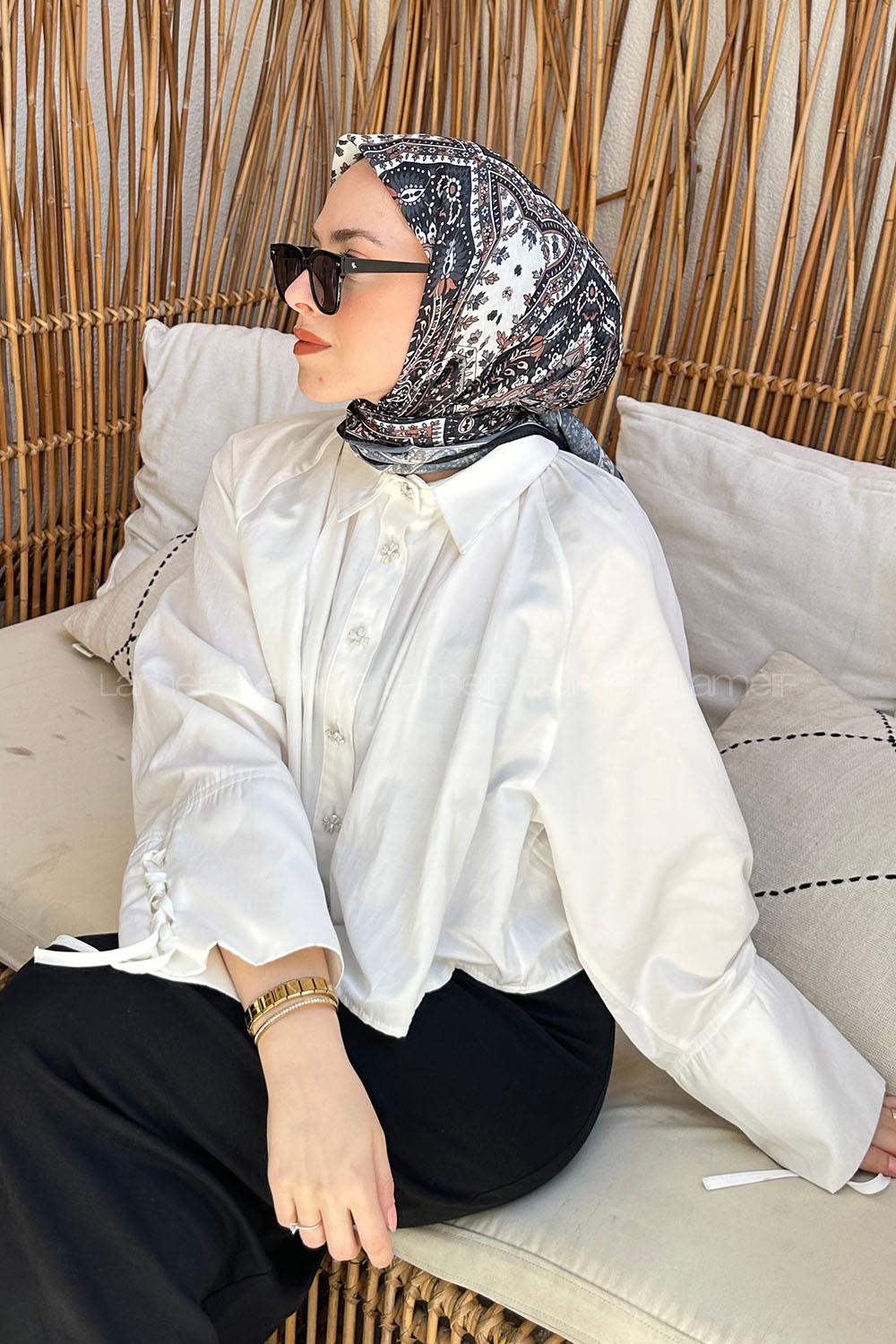 Lamelif Retro Desen Soft Eşarp Siyah Kahverengi