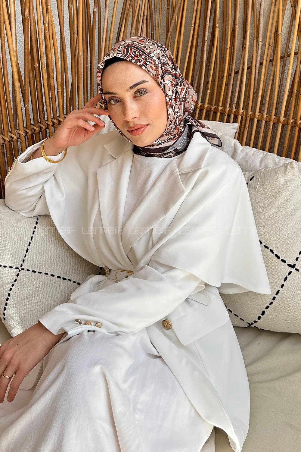 Lamelif Retro Desen Soft Eşarp Toprak Acı Kahve