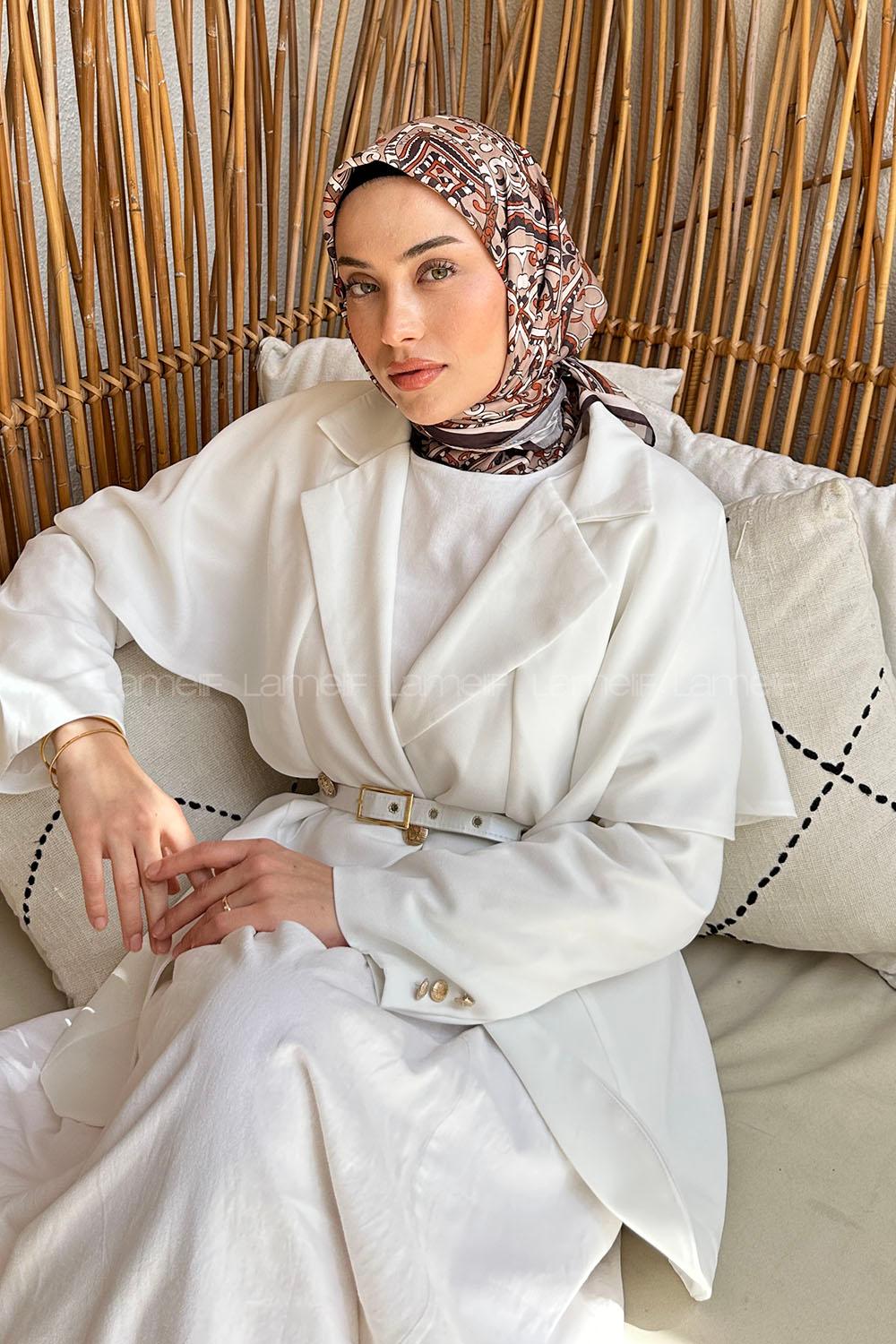 Lamelif Retro Desen Soft Eşarp Toprak Acı Kahve