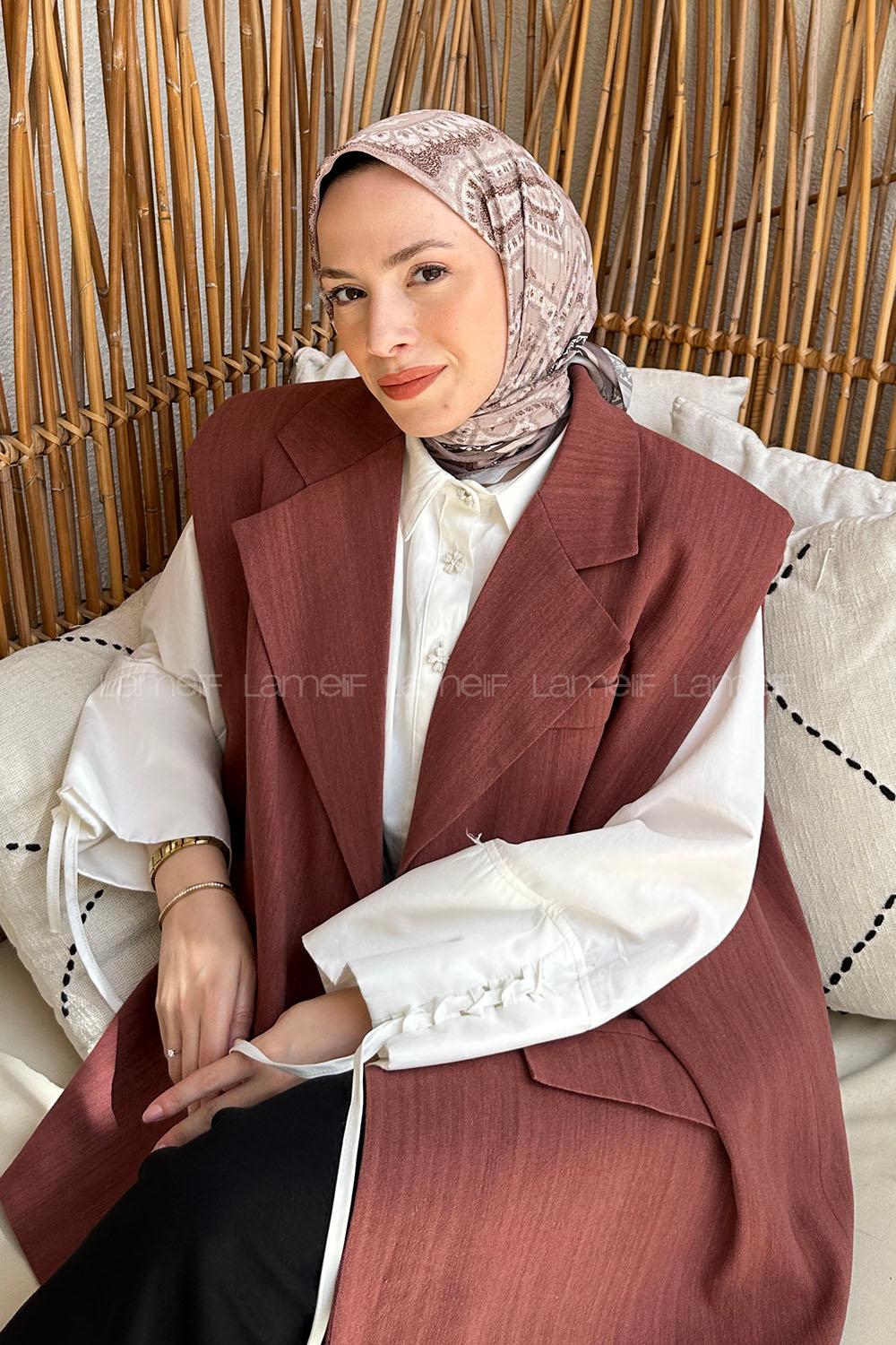 Lamelif Retro Desen Soft Eşarp Vizon