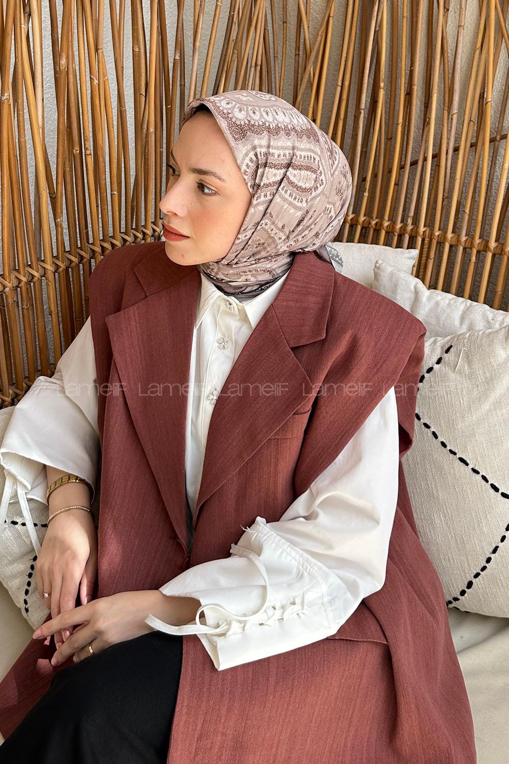 Lamelif Retro Desen Soft Eşarp Vizon