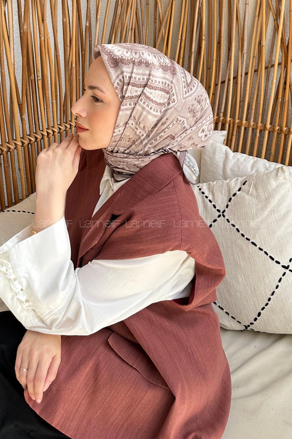 Lamelif Retro Desen Soft Eşarp Vizon