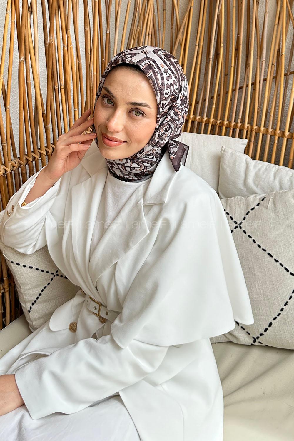 Lamelif Retro Desen Soft Eşarp Vizon Acı Kahve