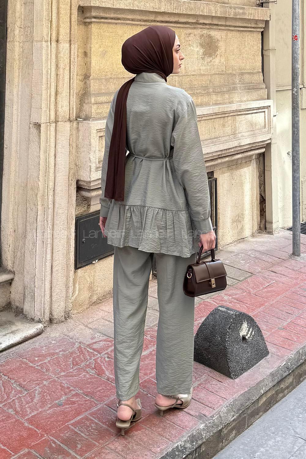 Lamelif Büzgü Detaylı İkili Takım Mint Yeşili