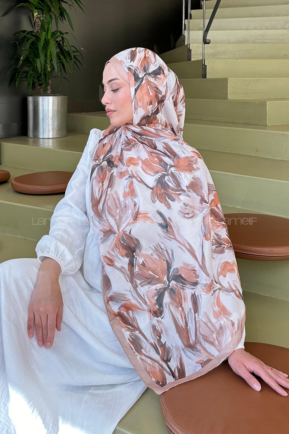 Lamelif Çicek Desen Soft Şal Bej