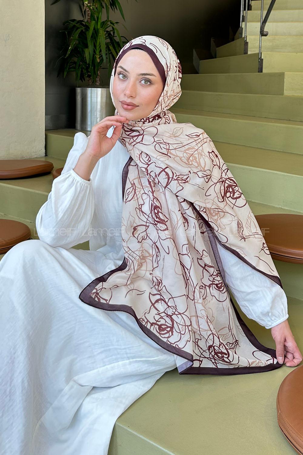 Lamelif Çicek Desen Soft Şal Bej