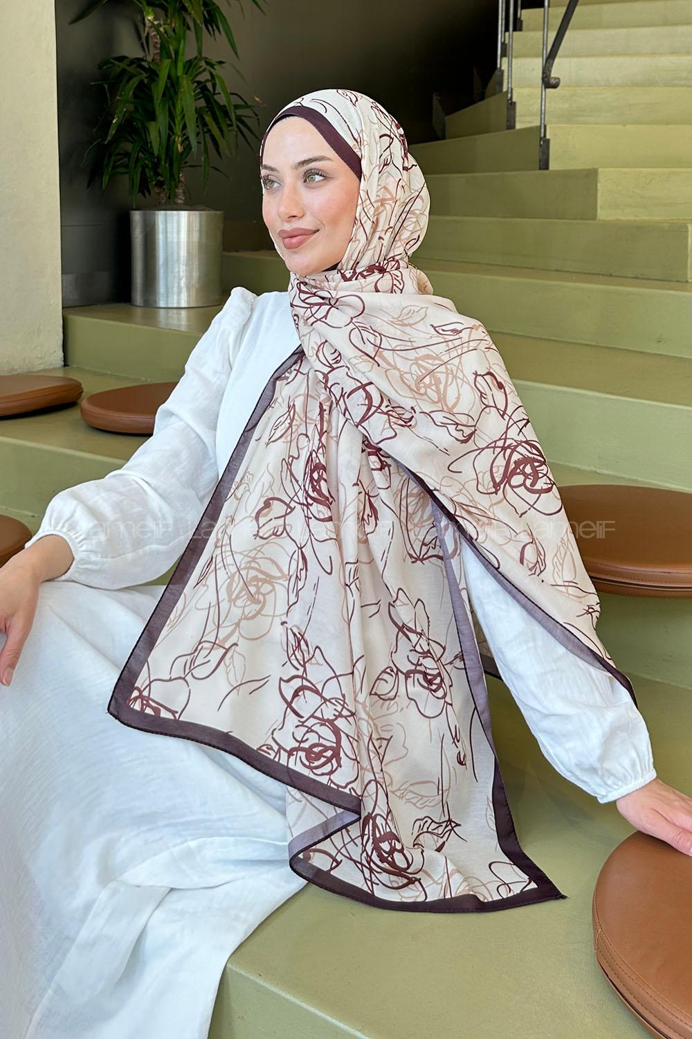 Lamelif Çicek Desen Soft Şal Bej