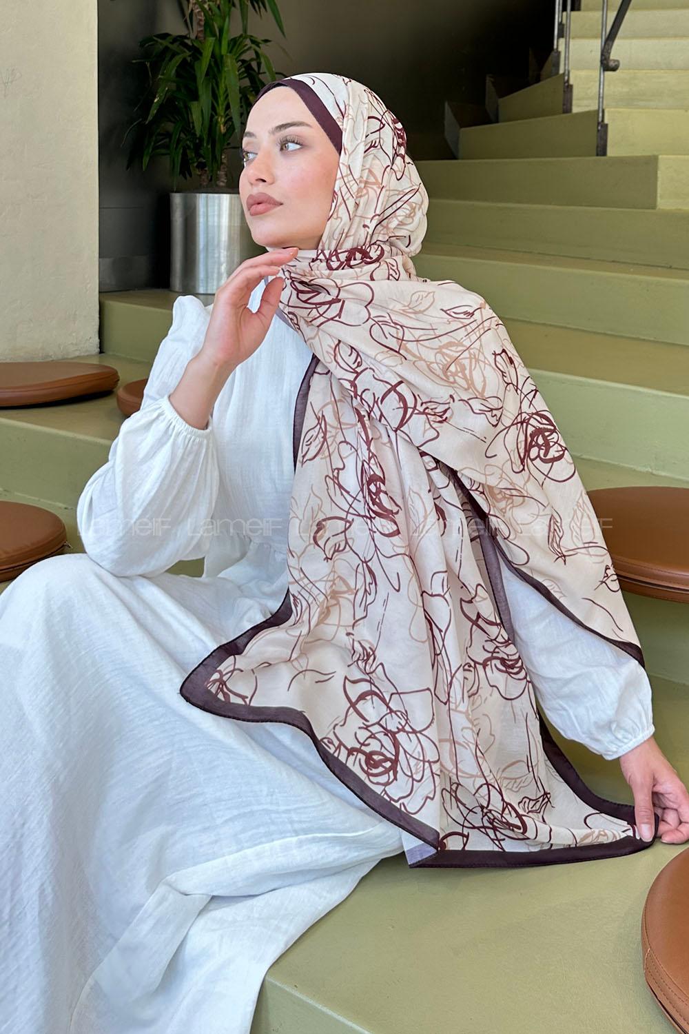 Lamelif Çicek Desen Soft Şal Bej