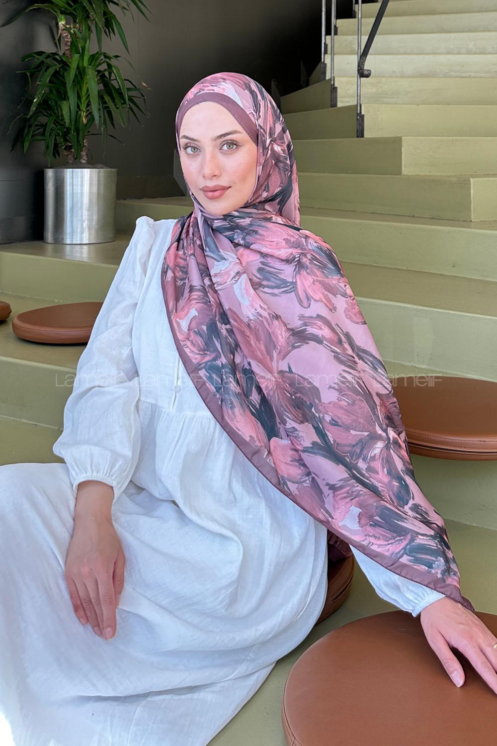 Lamelif Çicek Desen Soft Şal Gül Kurusu