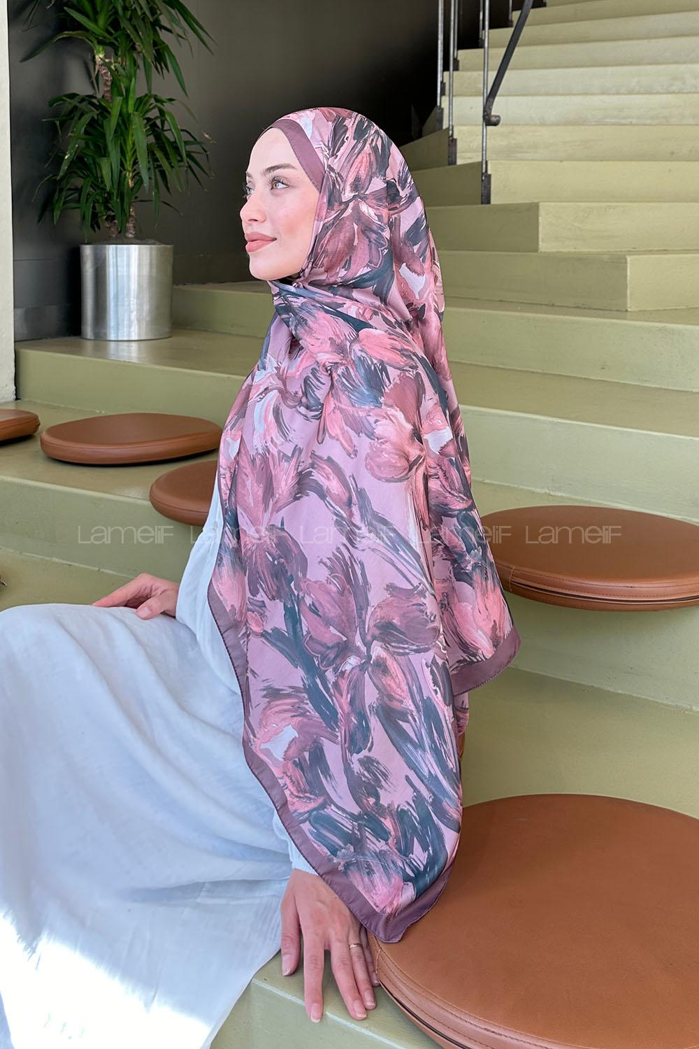 Lamelif Çicek Desen Soft Şal Gül Kurusu