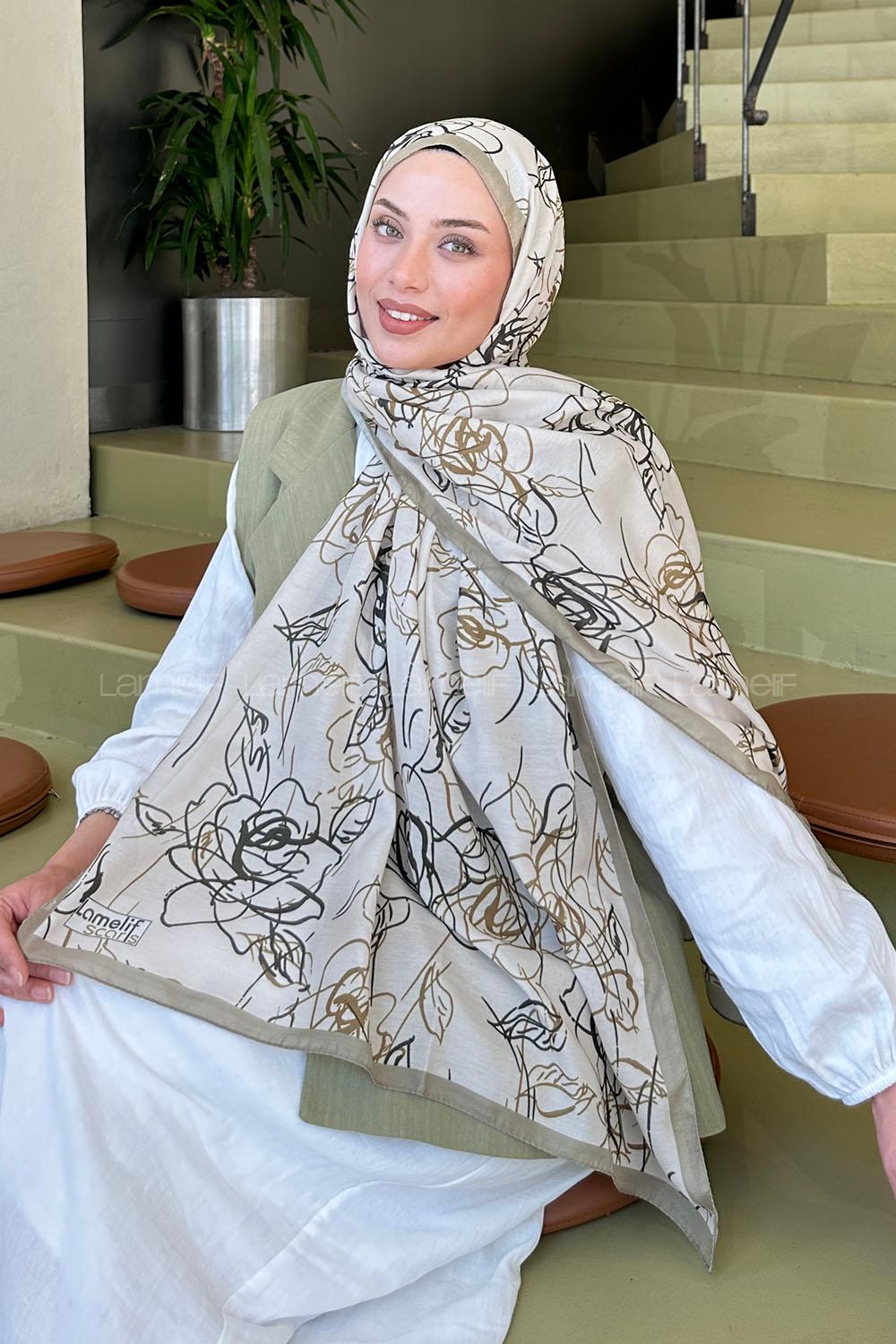 Mint Green Cotton Striped Flowering Printed Shawl