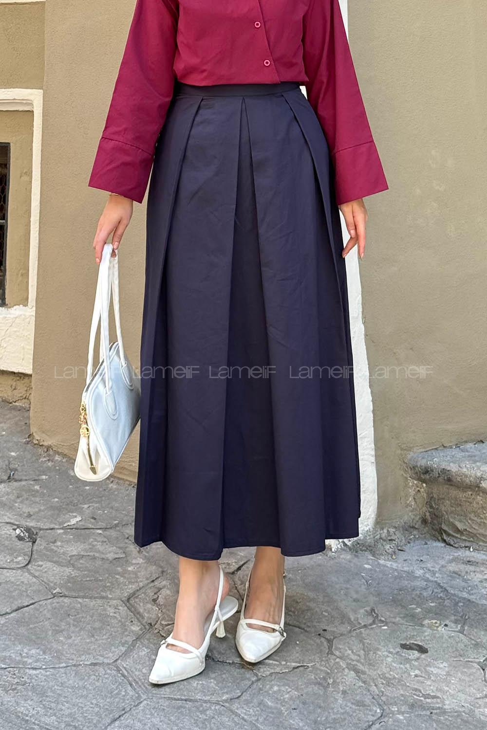 Lamelif Fermuarlı Tesettür Etek Lacivert