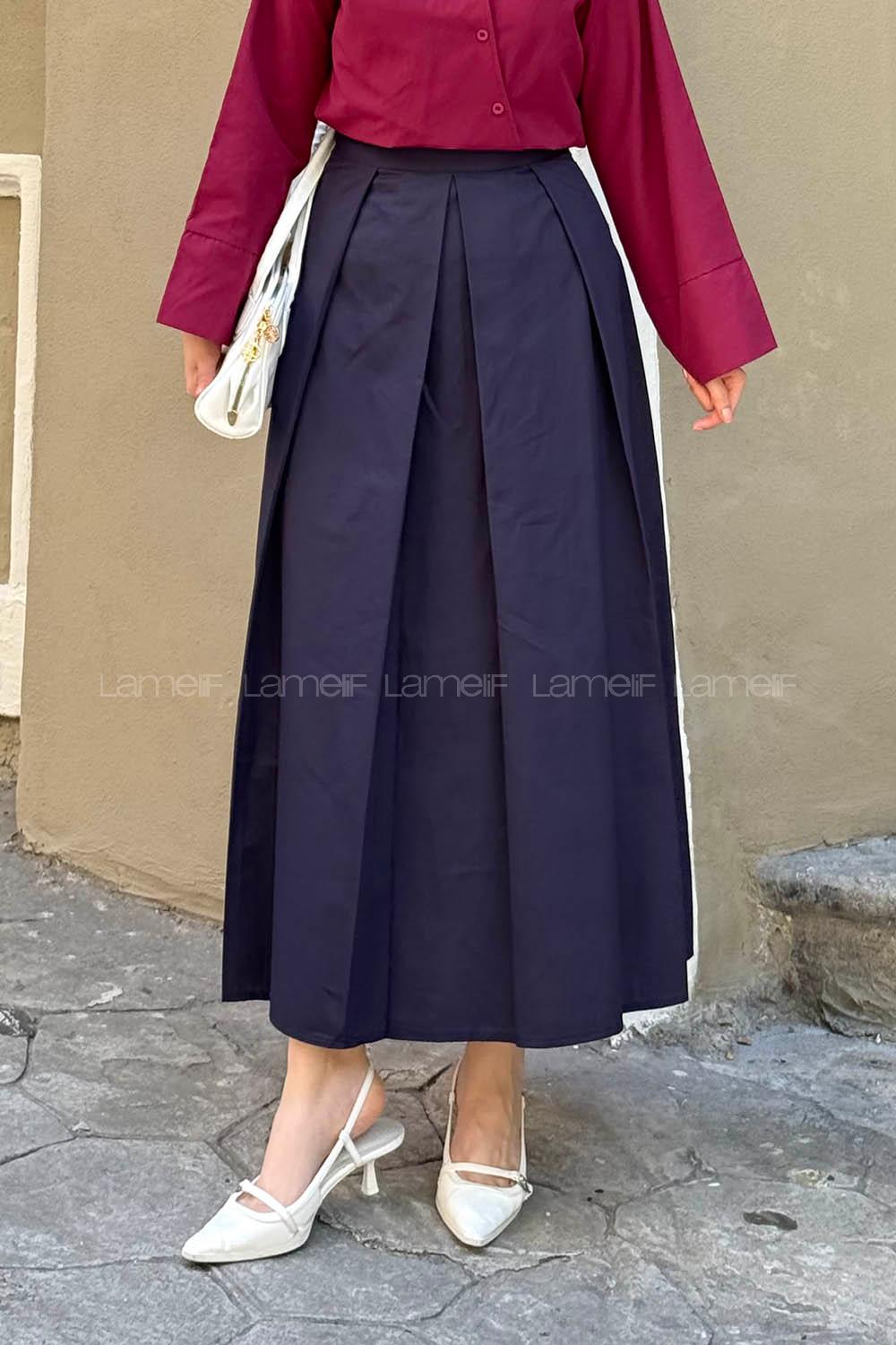 Lamelif Fermuarlı Tesettür Etek Lacivert