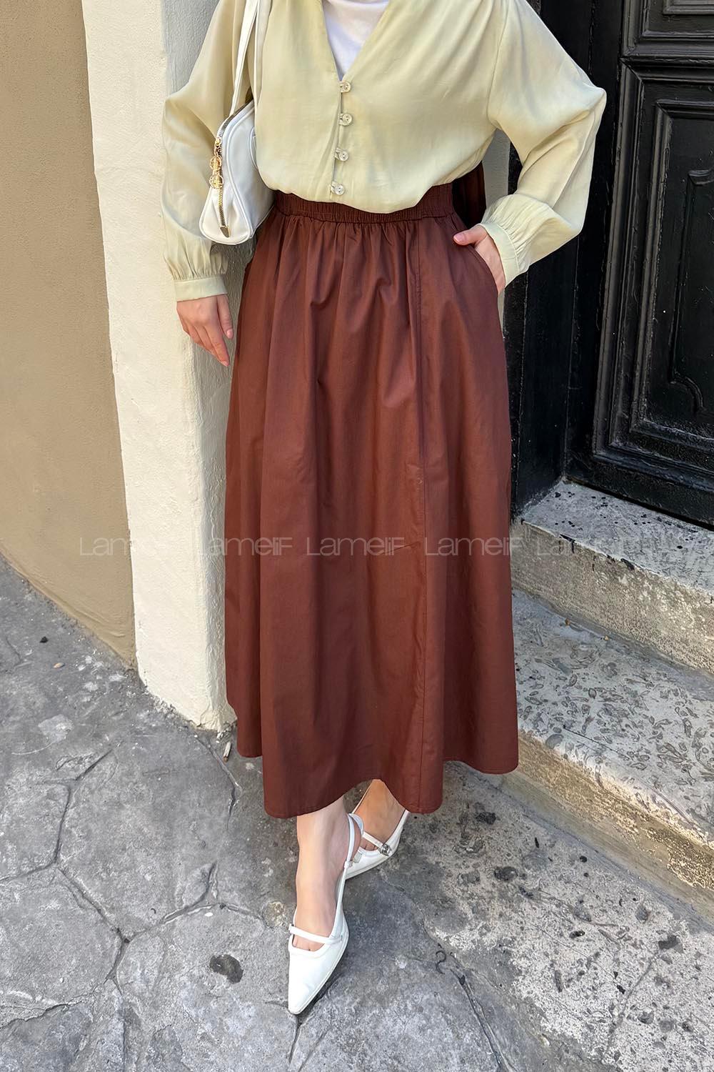 Lamelif Kloş Tesettür Etek Acı Kahve