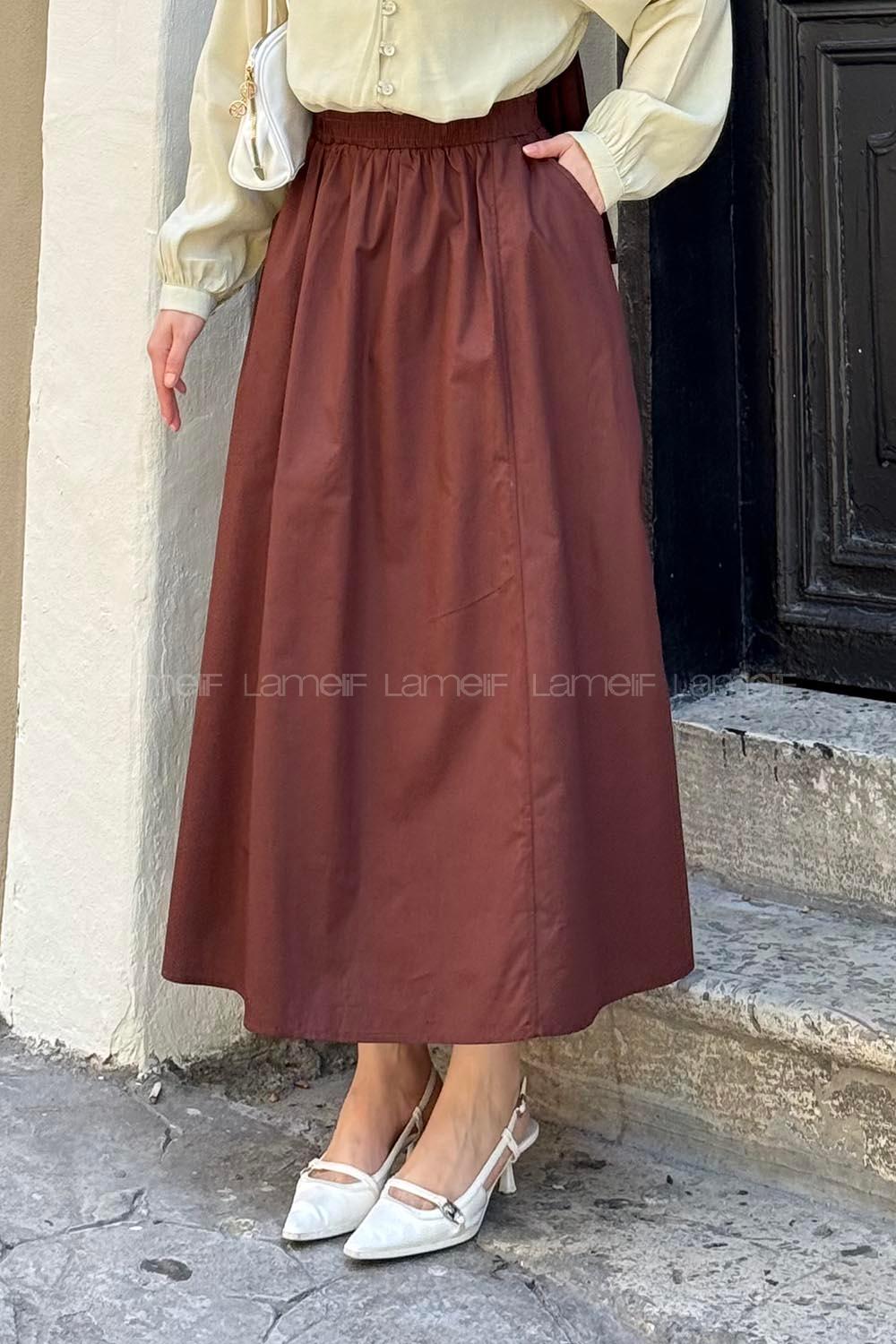 Lamelif Kloş Tesettür Etek Acı Kahve