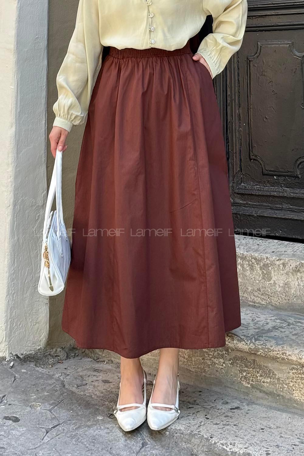 Lamelif Kloş Tesettür Etek Acı Kahve