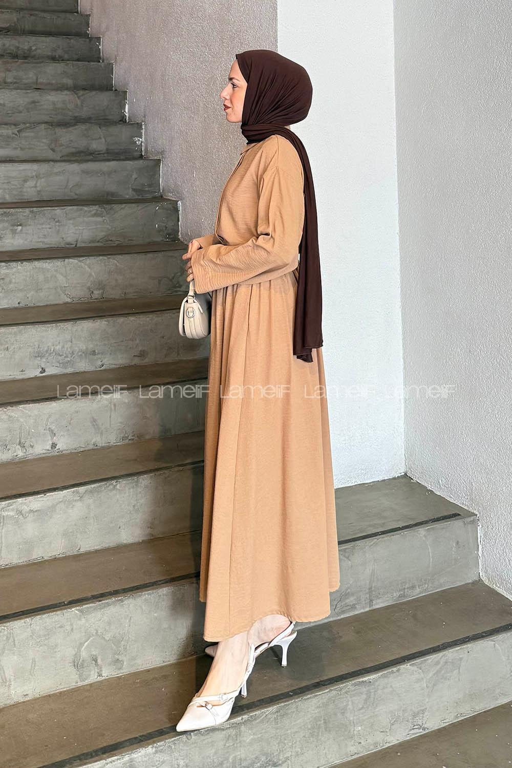 Cream Shirt Collar Long Arm Linen Flare Suit